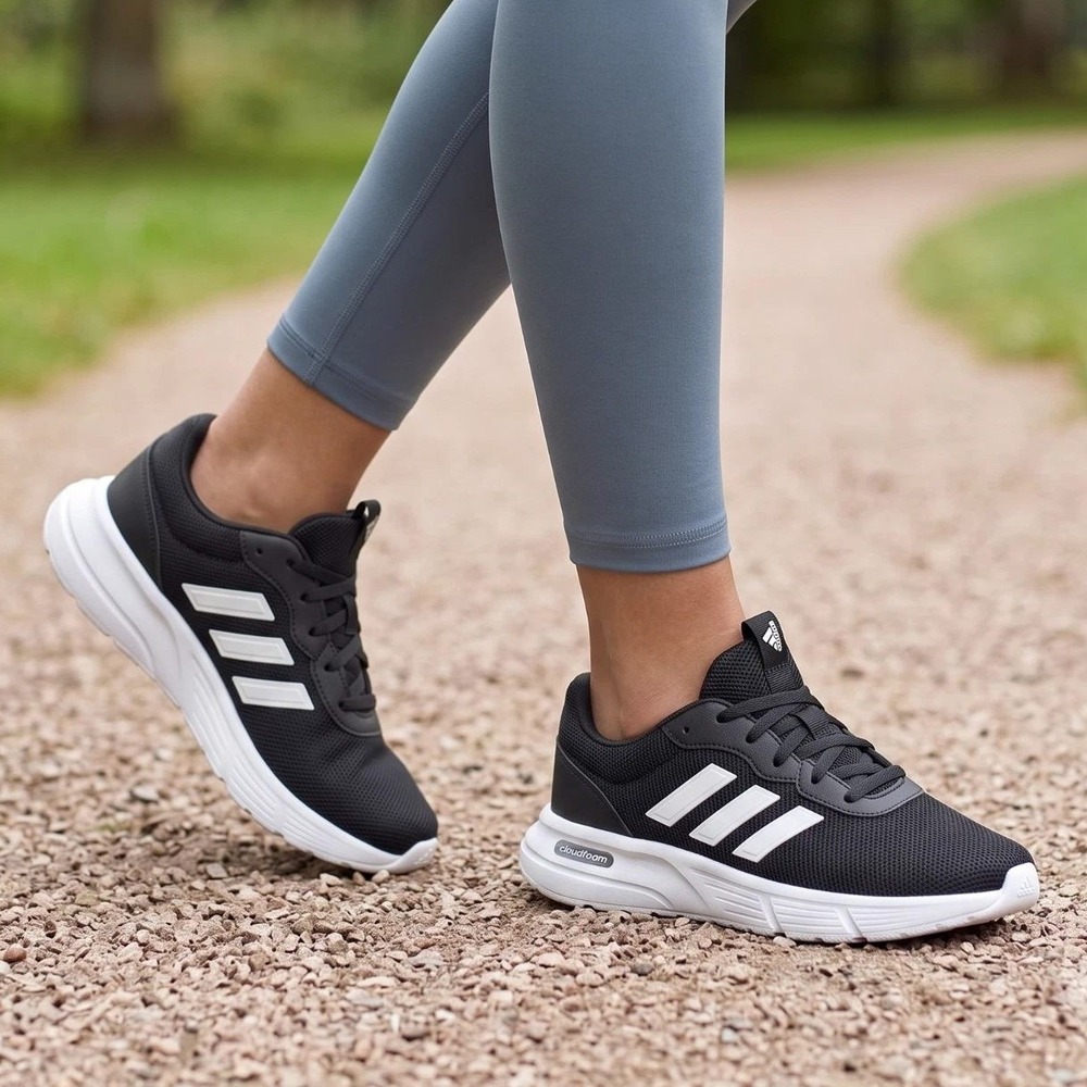 ADIDAS Cloudfoam Flex Sneakers Womens 7.5 Black White Athletic Walking Shoes NWT